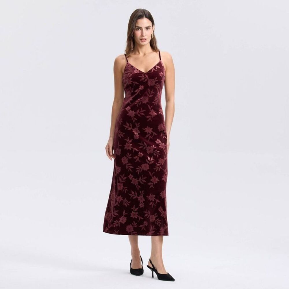 Women's Velvet Midi Slip Dress - A New Day Port Royale M
